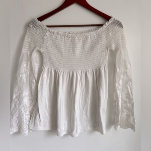 White Off-The-Shoulder Long Sleeve Blouse